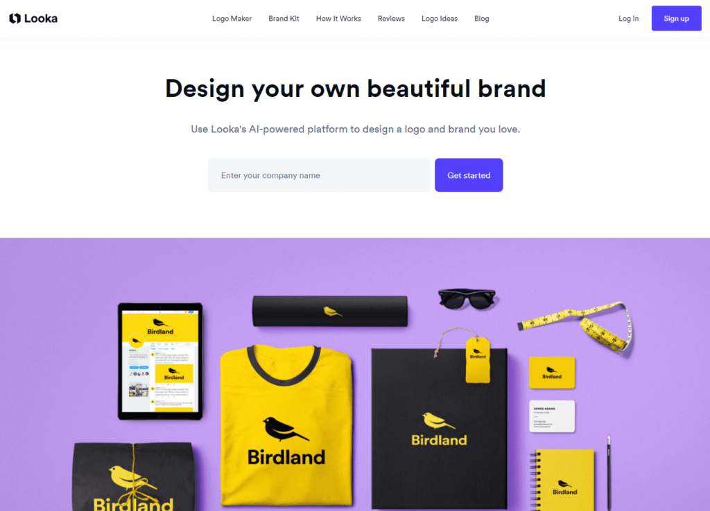 Looka Ai logo designer homepage